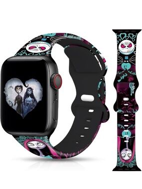 Cartoon Silicone Watch Band in Black, Teal & Purple